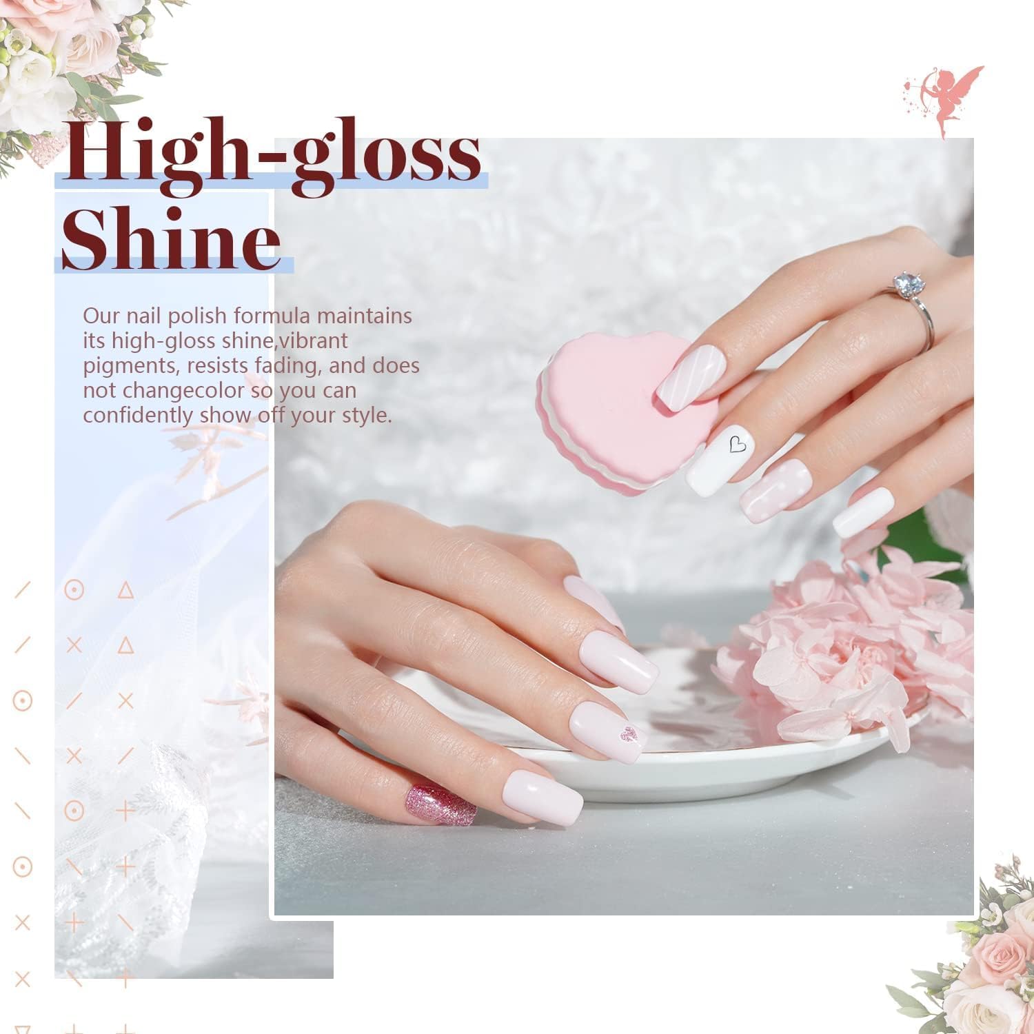 Beetles Wedding Gel Polish tono blanco con glitter para eventos.