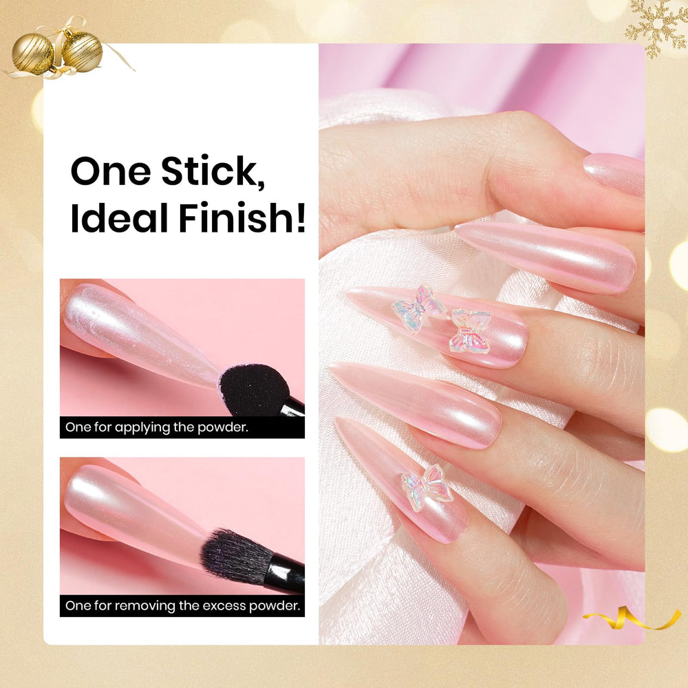 Beetles White Chrome nail powder close-up highlights fine texture and shimmer.