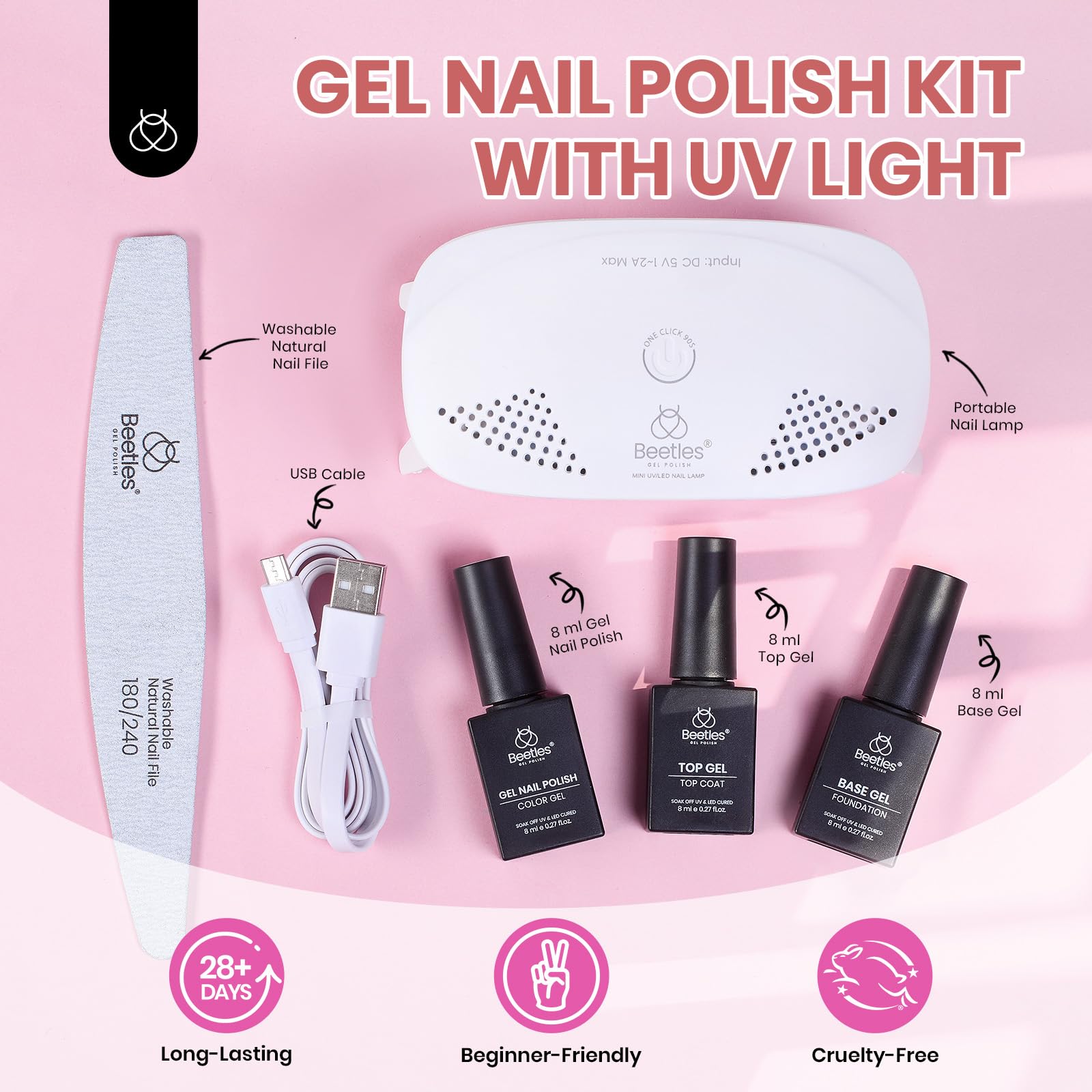 Beetles White Gel Nail Kit 8ml white gel bottle close-up highlighting durable shine