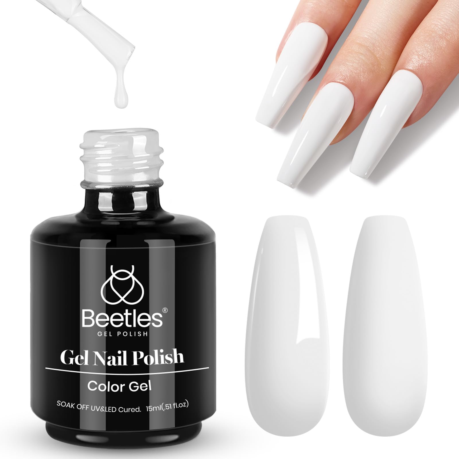 Beetles White Gel Nail Polish bottle with 15ml for a pristine white manicure.