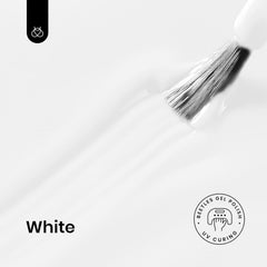 Beetles White Gel swatch shows rich white color and even coverage.