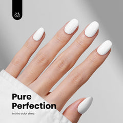 Beetles White Gel Polish bottle in hand for convenient at-home nail care