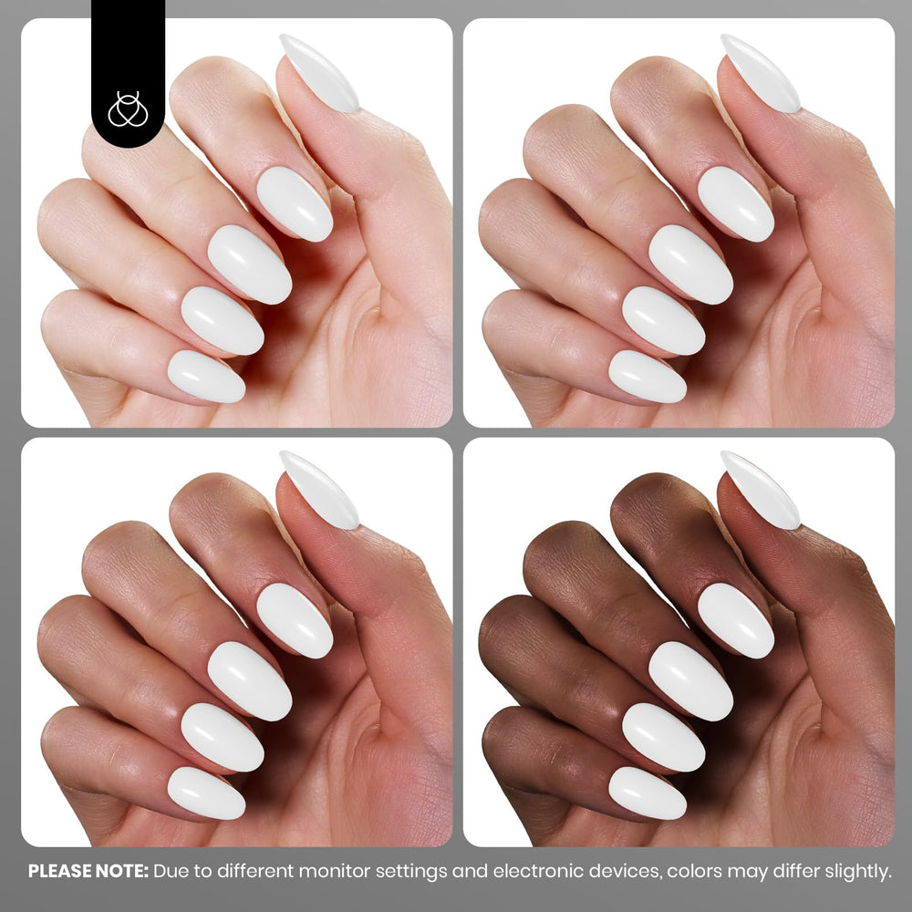 Beetles White Gel Polish nail swatch displays clean white shade for French designs