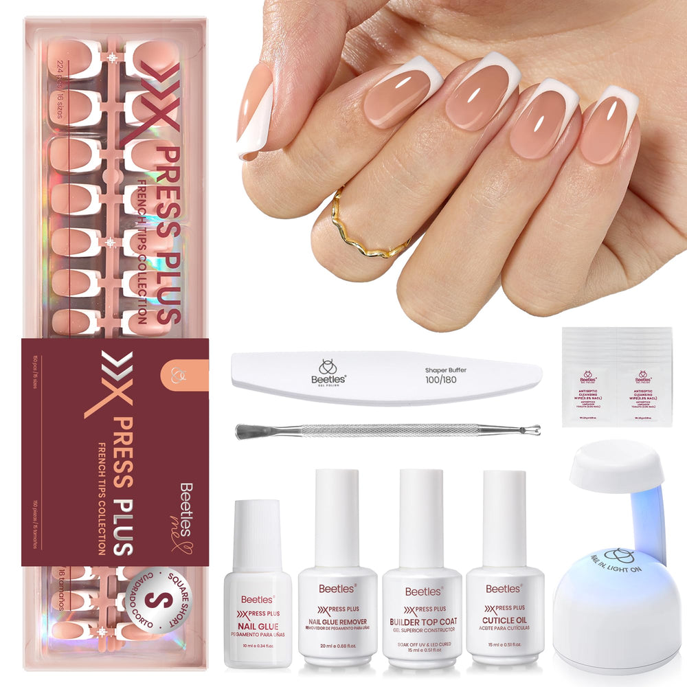 Beetles X Press French tips short square nails for a quick, salon-like manicure at home.