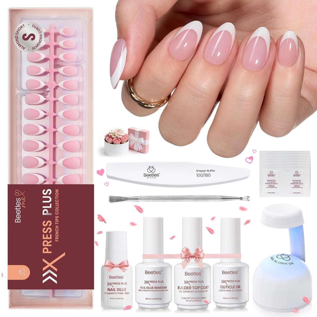 Beetles X Press Kit short almond French tips for at-home manicure