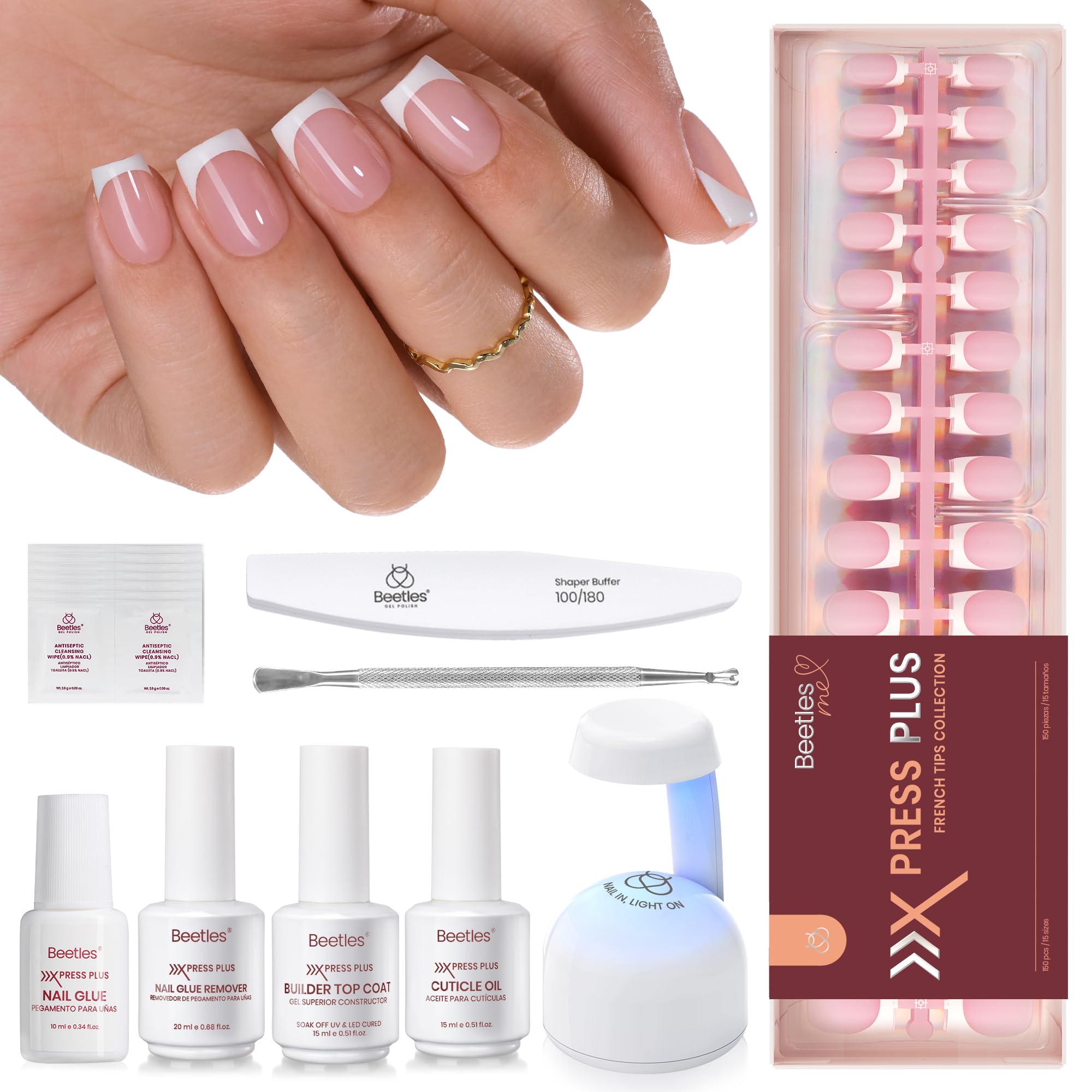 Beetles X Press Plus Glow French kit for at-home salon-quality nails.