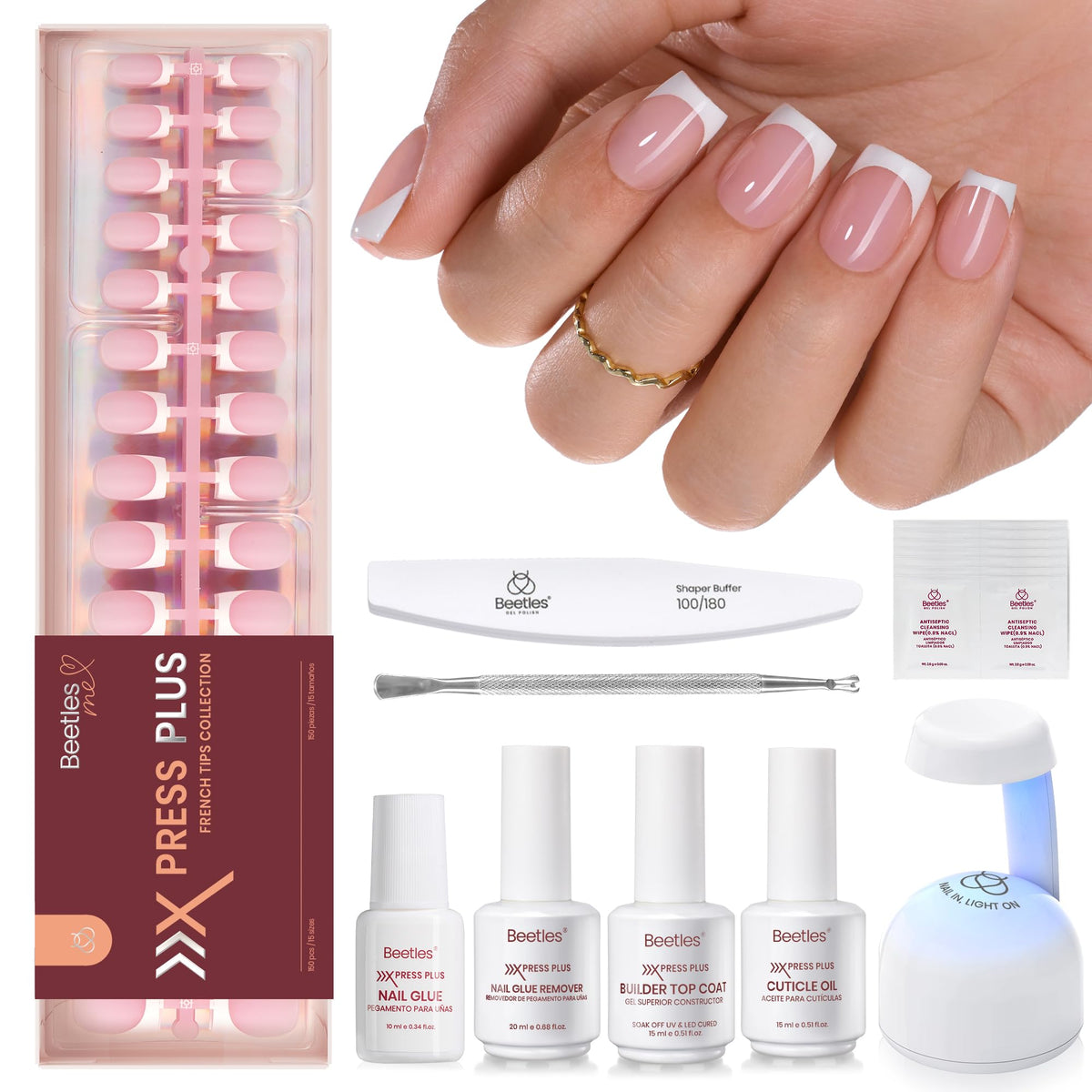 Beetles X Press Plus On Nails Kit shows a seamless cuticle to edge fit for natural looking nails.