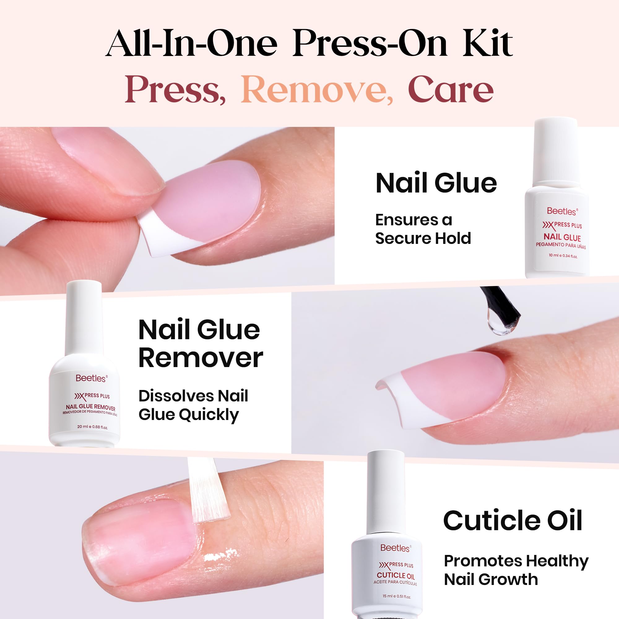 Beetles X Press Plus Pink Short Square Nails for quick, durable manicures.