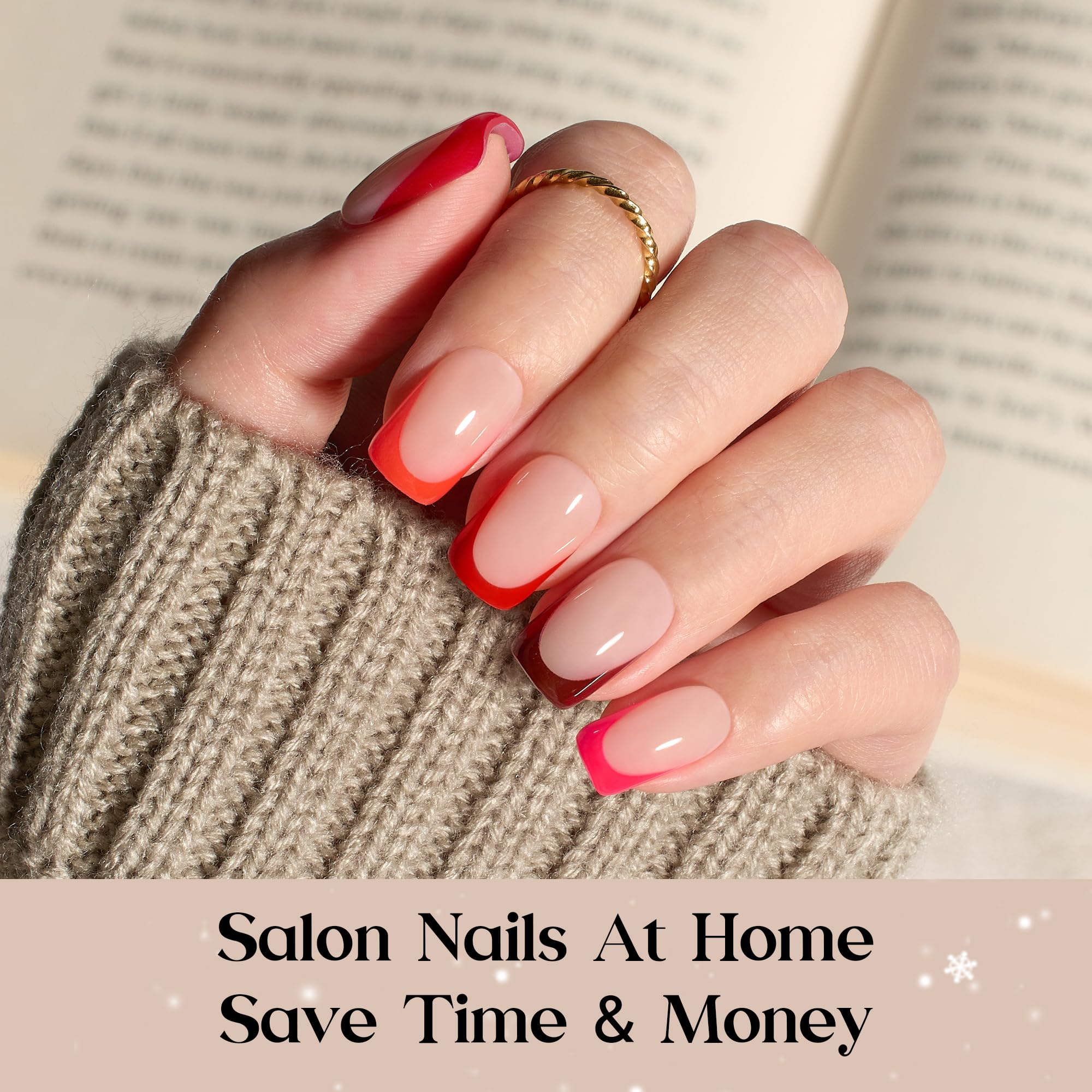 Beetles X Press Plus Red French Tip Nails application demonstration for quick styling