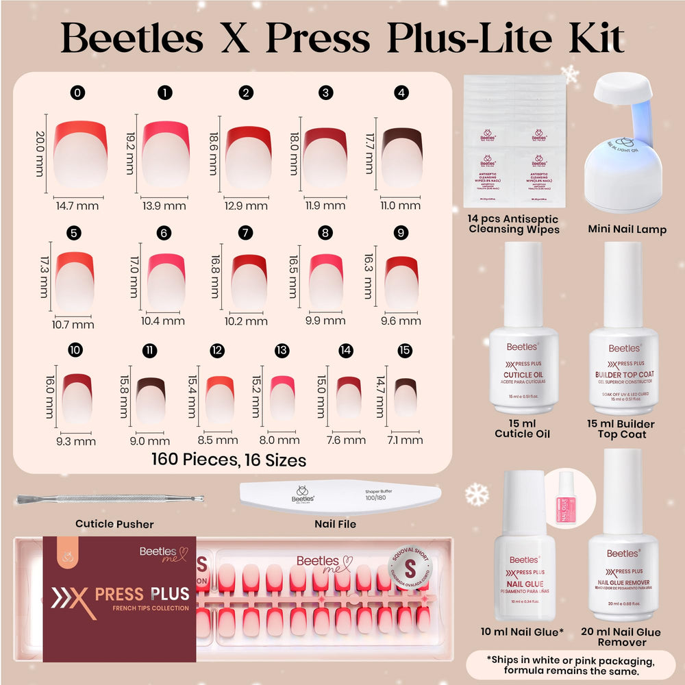 Beetles X Press Plus Red French Tip Nails builder top coat applying protection and shine