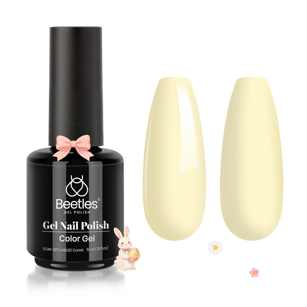 Beetles Yellow Gel Polish Lemon Cheese bottle closeup for long-lasting pastel nails