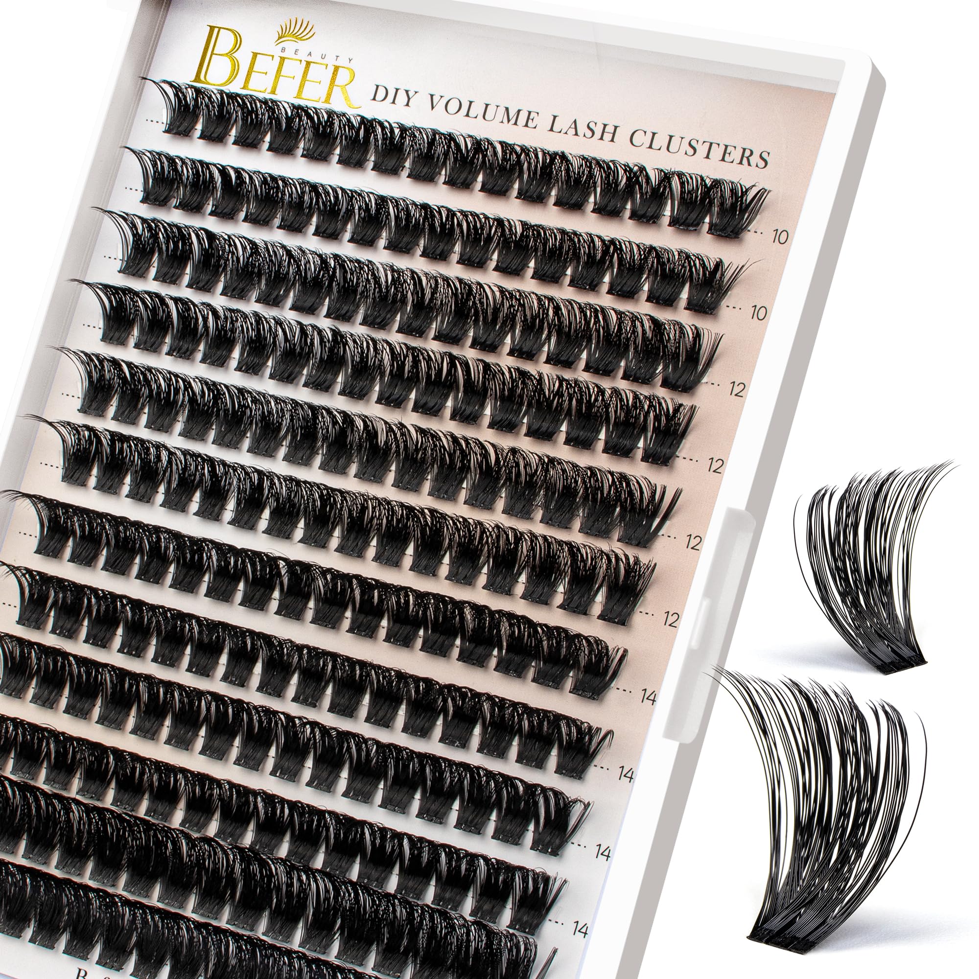 BEFER BEAUTY lash clusters 192pcs with D curl for dramatic 3D volume.
