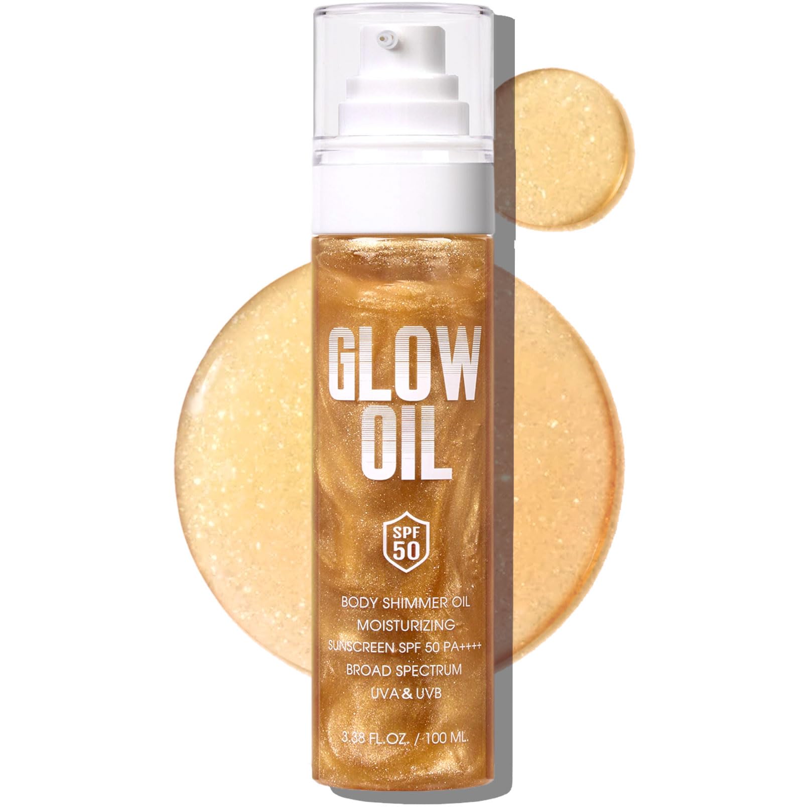 BEFIVECOK Body Glow Oil en botella, brillo suave para resplandor natural.