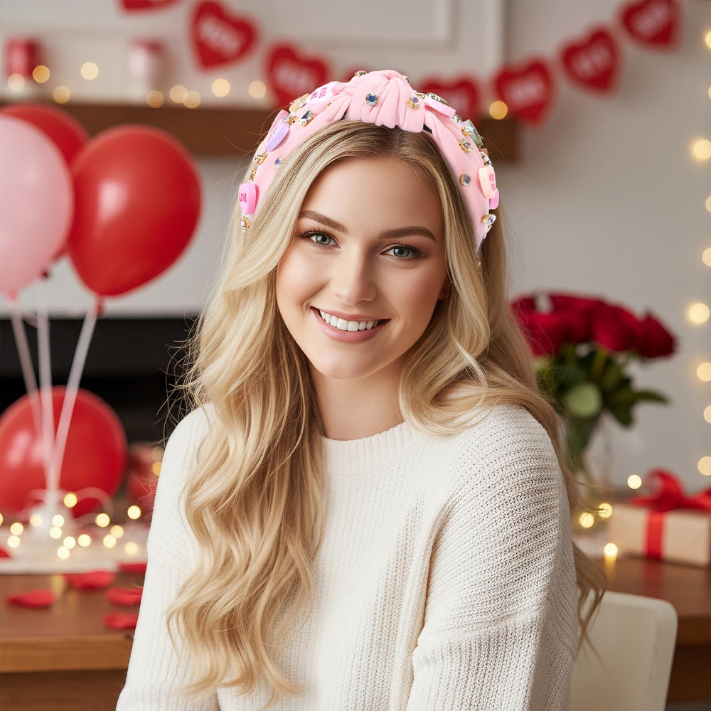 BEFIVECOK diadema con corazones 3D colgantes en rosa, ideal para citas