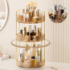 BEFSOP 360° rotating makeup organizer showing quick access to cosmetics with raised edges