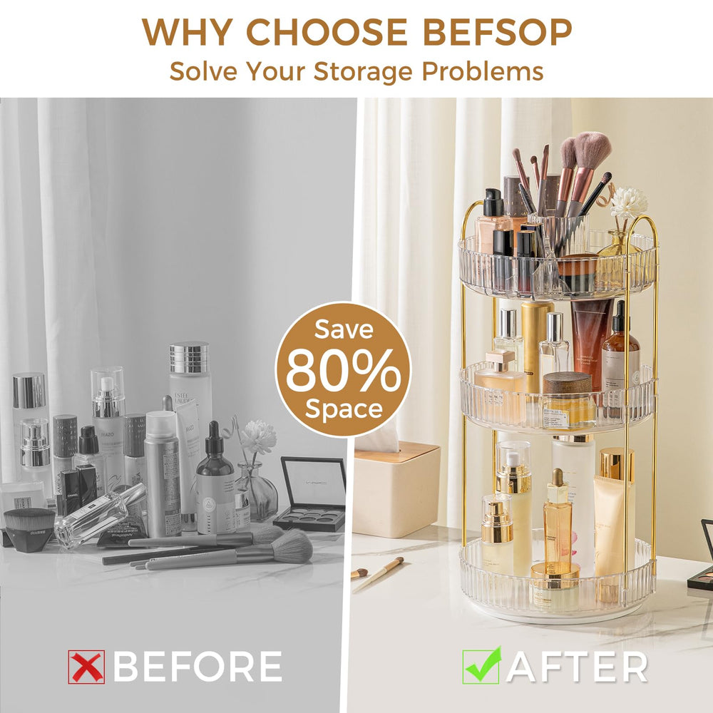 BEFSOP clear cosmetic dresser highlights transparent storage for beauty products.