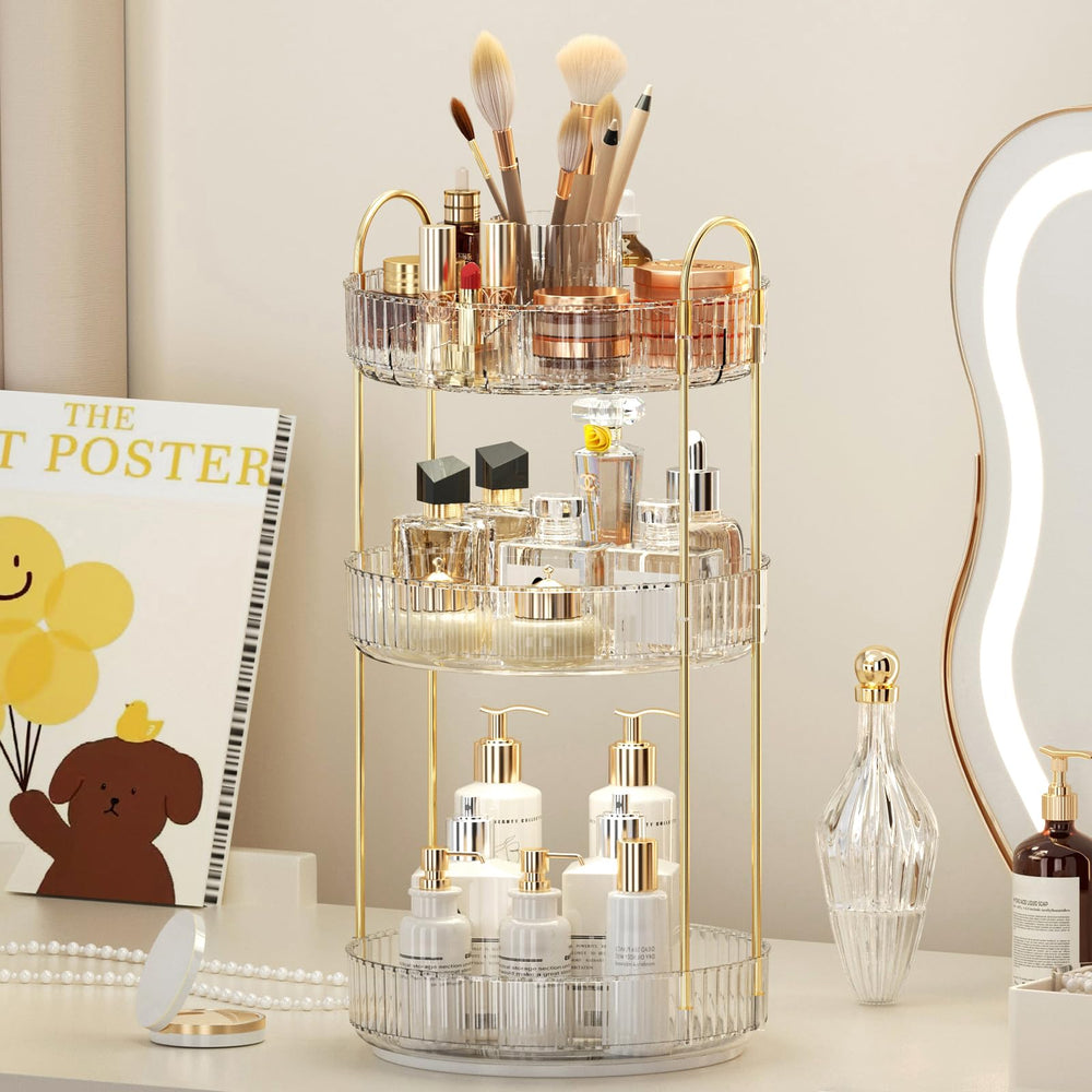 BEFSOP compact spinning vanity organizer saves space on crowded countertops.