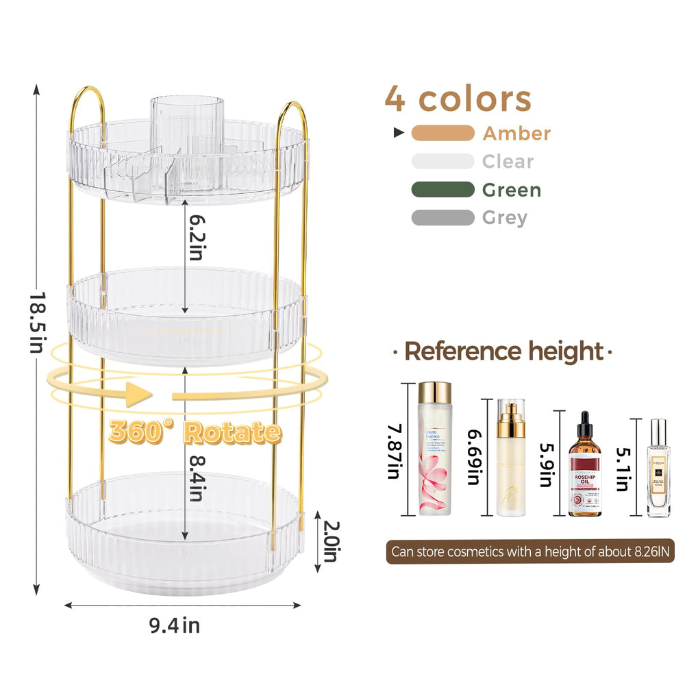BEFSOP upgraded 3-tier skincare and perfume organizer keeps vanity tidy.