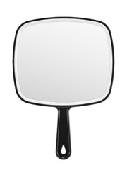 BEFUI extra-large handheld mirror with black handle shows distortion-free reflection for professional grooming.