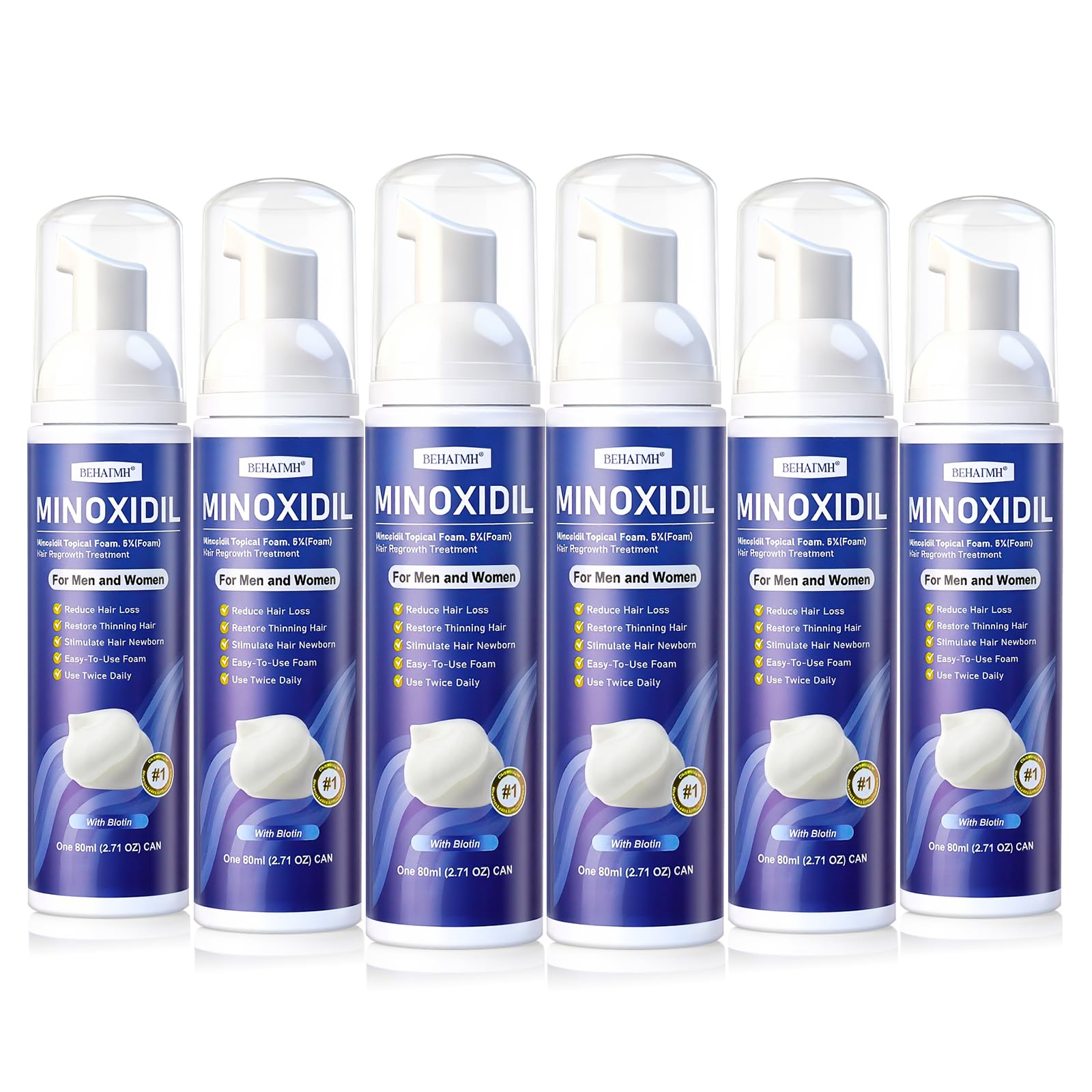 BEHATMH Minoxidil Foam 5% bottle for fuller-looking hair and beard.