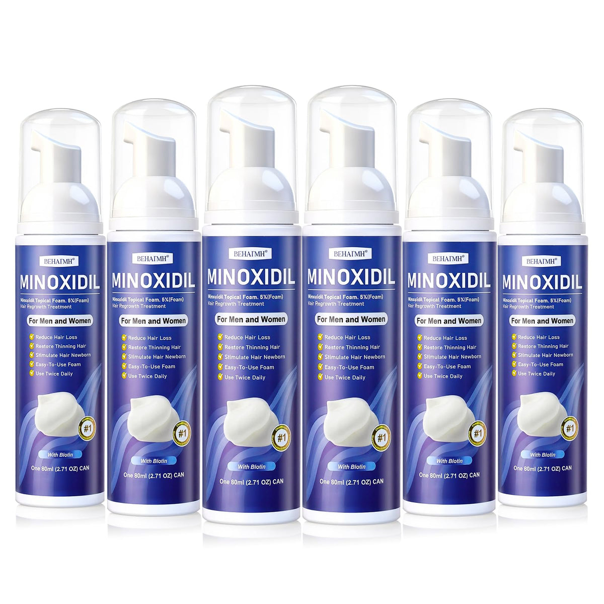 BEHATMH Minoxidil Foam 5% bottle for fuller-looking hair and beard.