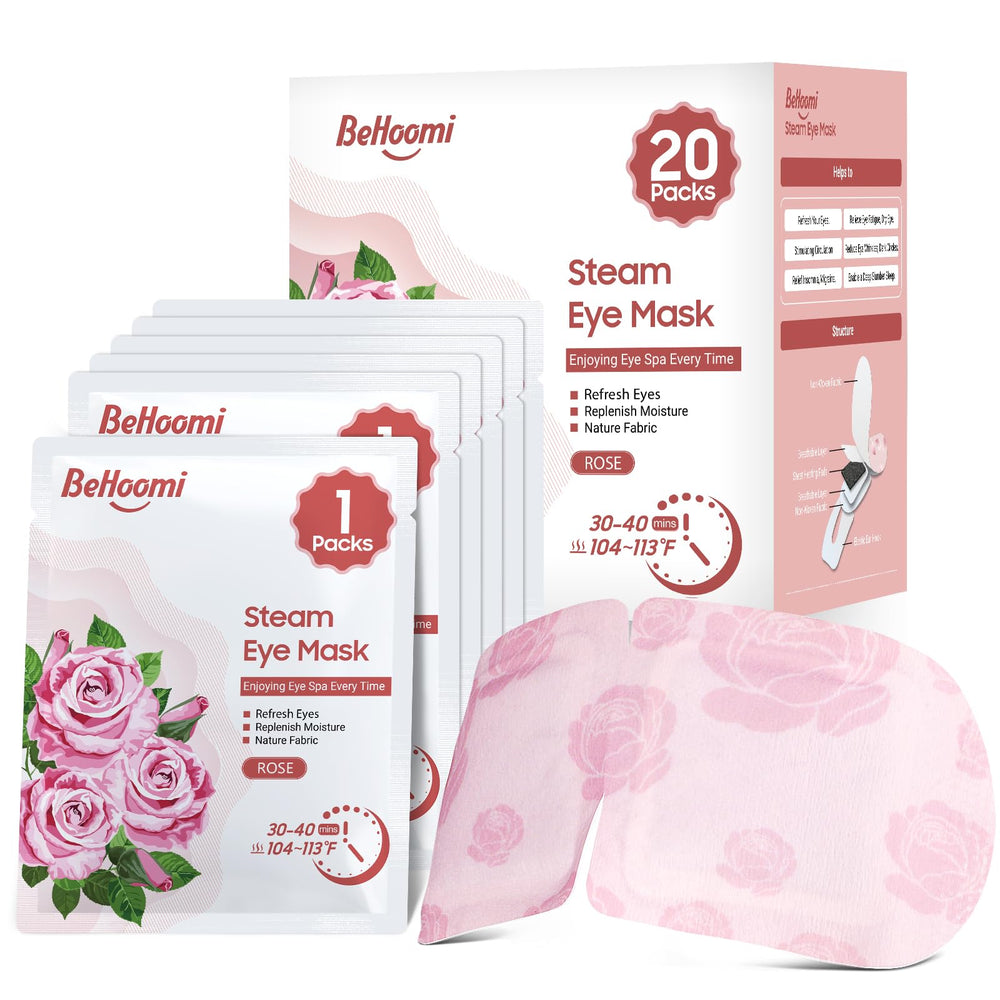 BeHoomi mascarilla ocular caliente rosa para descanso y sueño profundo