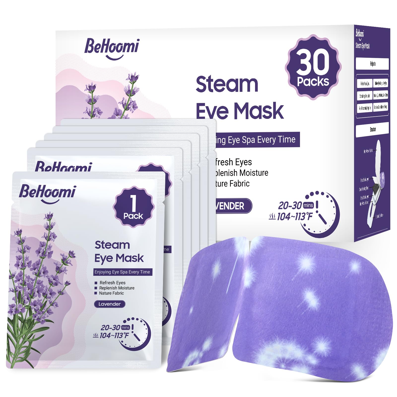 BeHoomi mascarilla de ojos con vapor lavanda para relajación diaria en casa