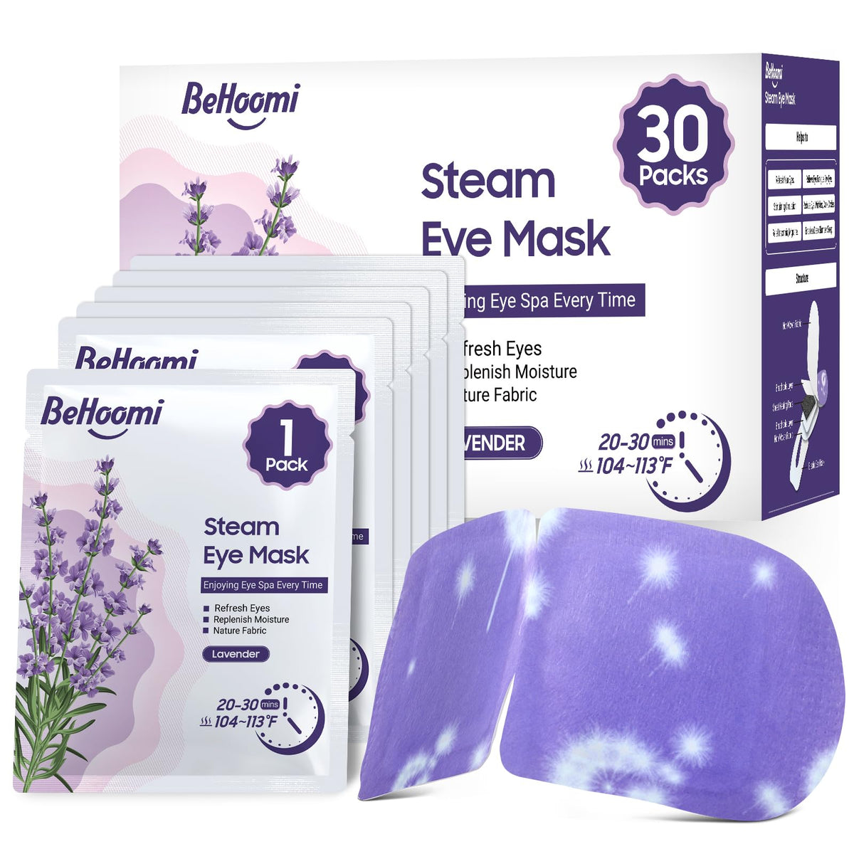 BeHoomi mascarilla de ojos con vapor lavanda para relajación diaria en casa