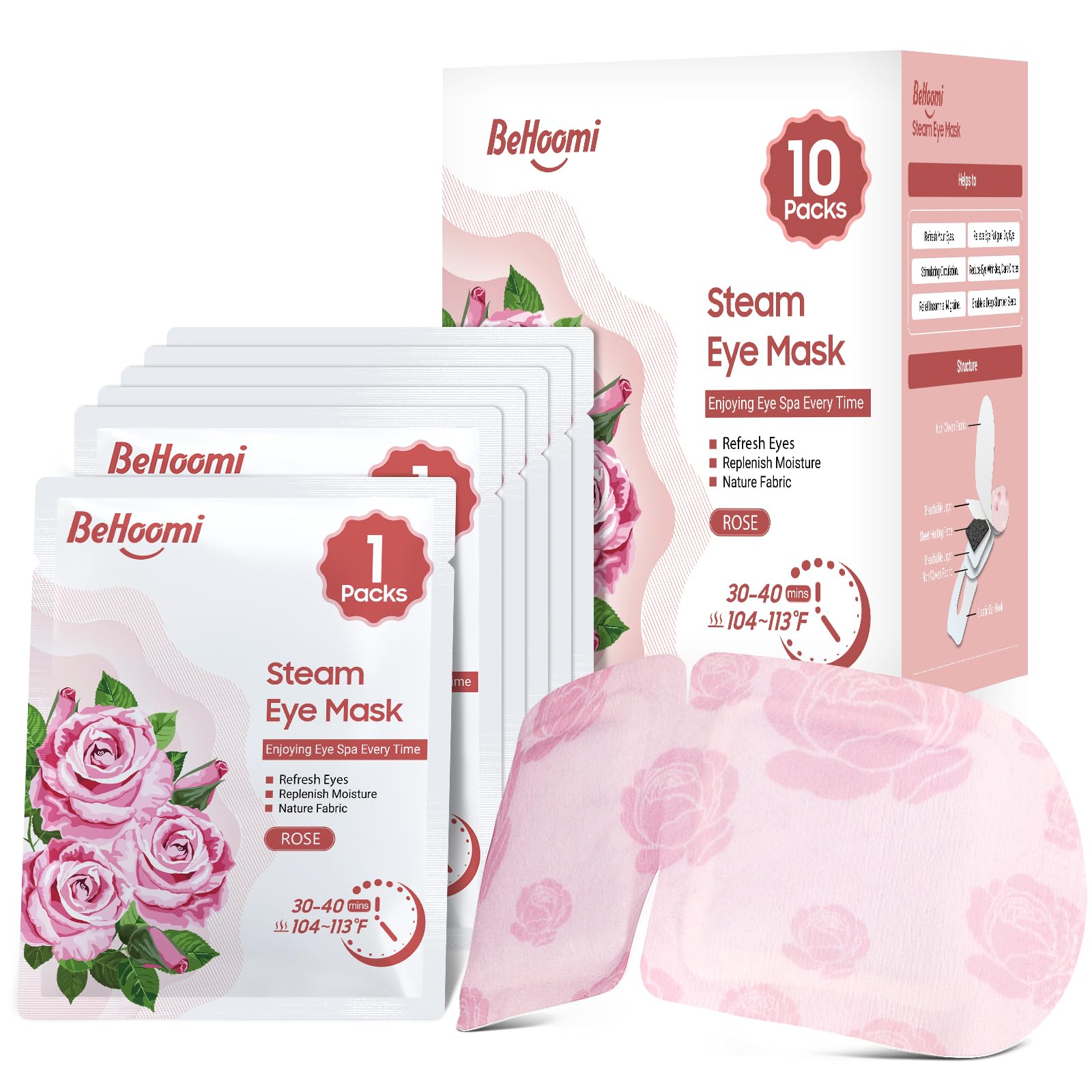 BeHoomi mascarilla ocular caliente con aroma a rosa para relajación nocturna
