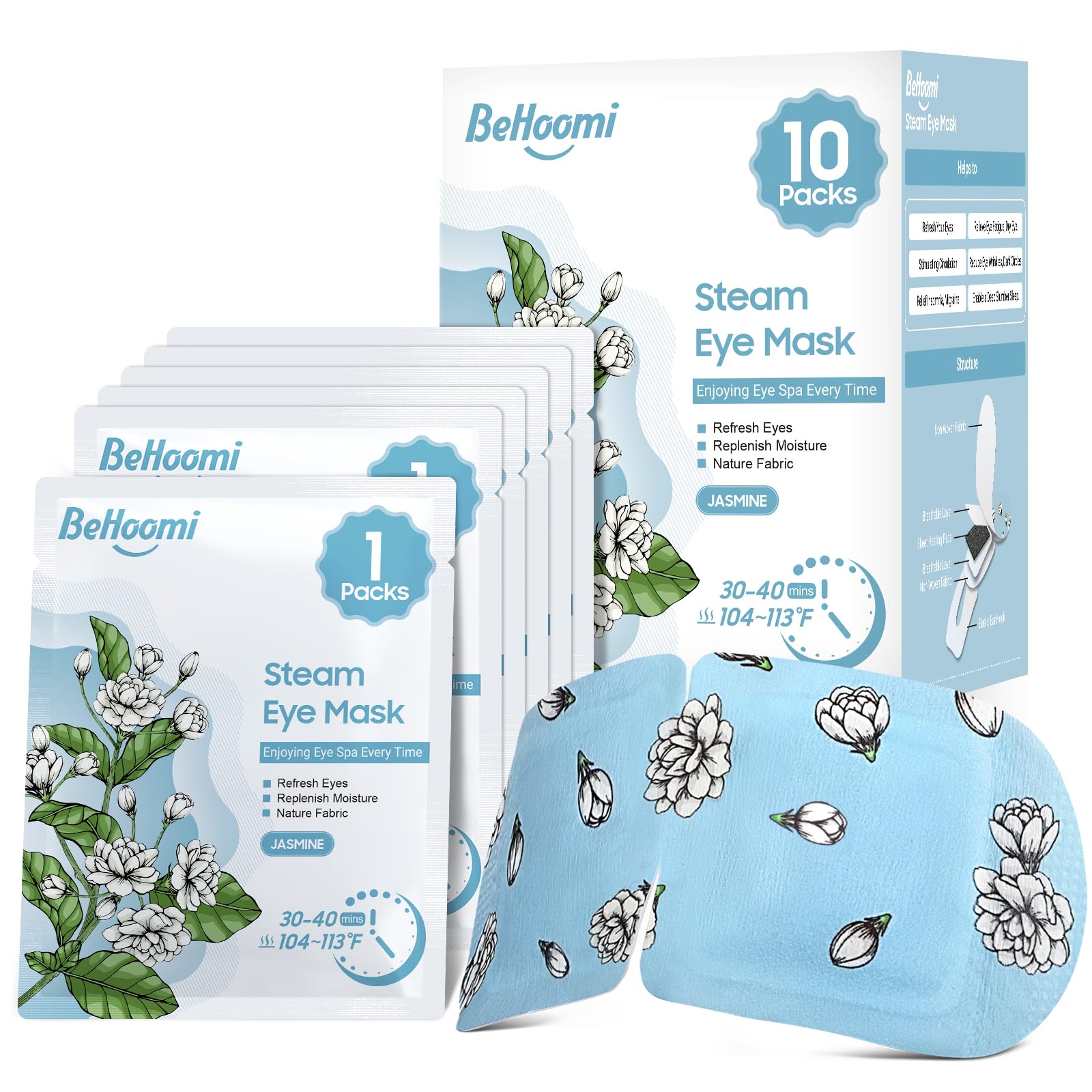 BeHoomi mascarilla ocular de vapor con calor suave para relajar la vista cansada