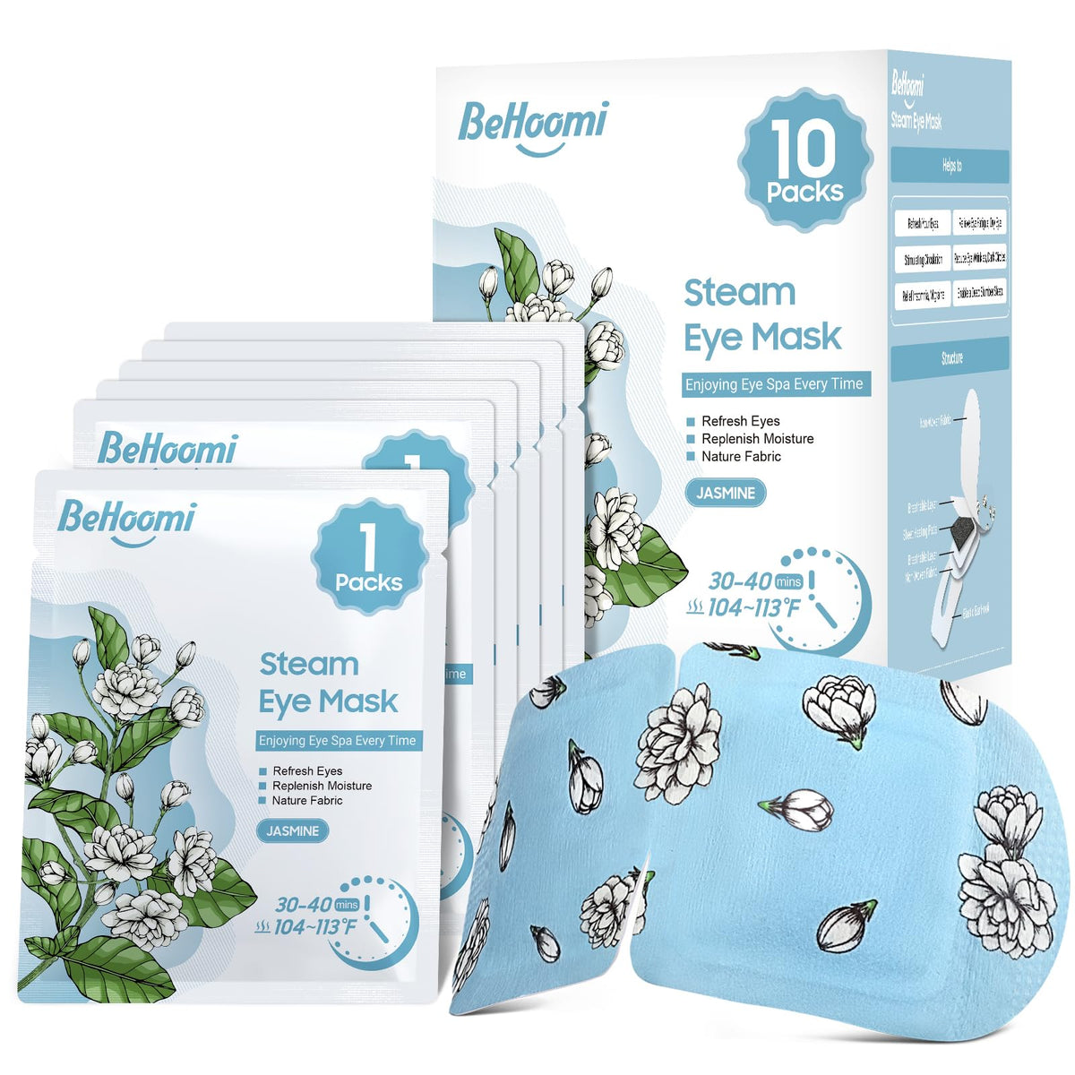 BeHoomi mascarilla ocular de vapor con calor suave para relajar la vista cansada