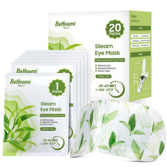 BeHoomi mascarilla ocular de vapor, enfoque empaque, ideal para relajación.