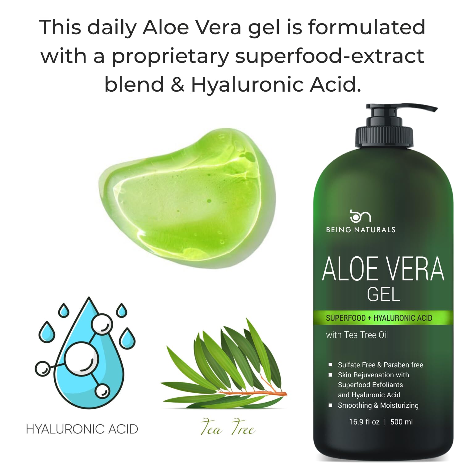 Being Naturals Aloe Vera Gel, enriquecido con superfoods y ácido hialurónico.