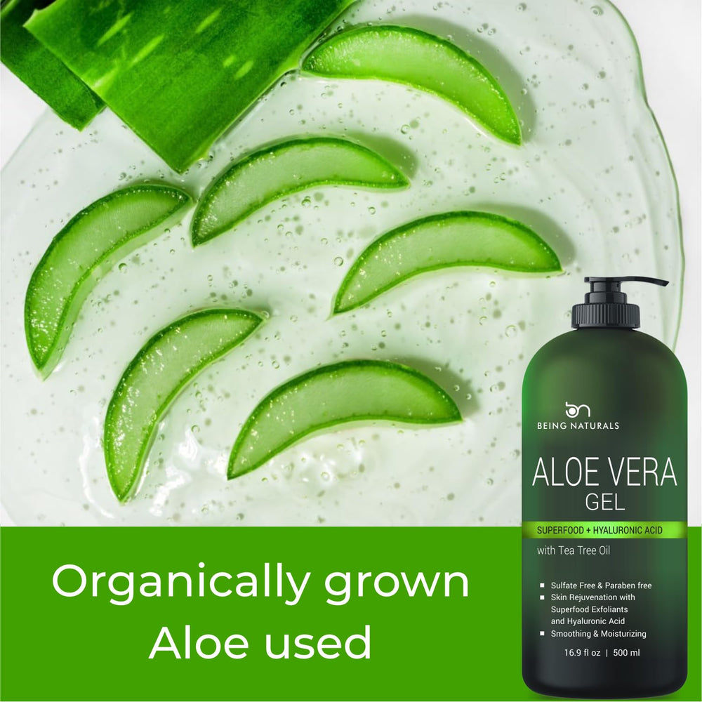 Being Naturals Aloe Vera Gel, uso facial diario para humectación ligera.