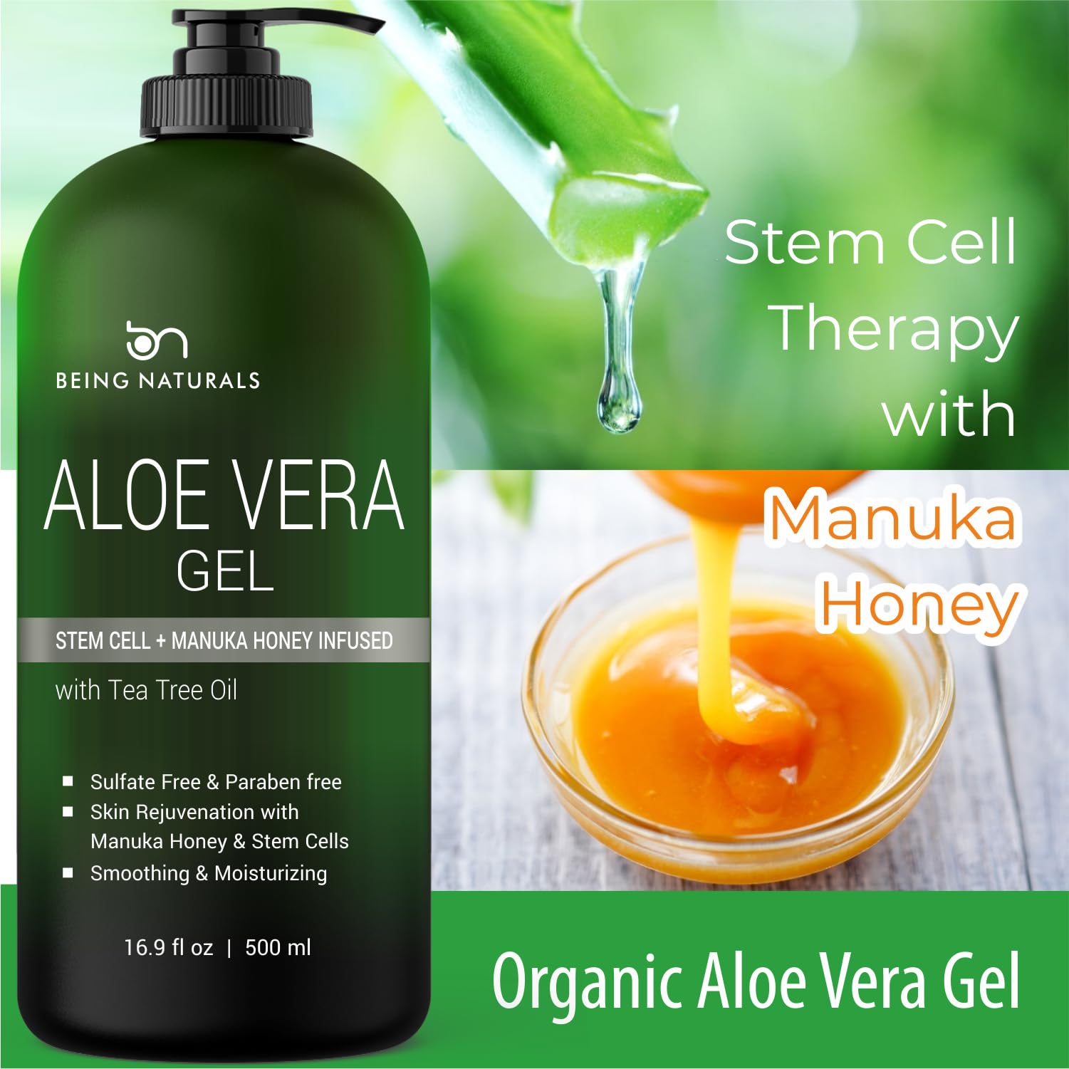 Being Naturals Aloe Vera Gel – envase de 16.9 oz para la rutina completa de piel y cabello