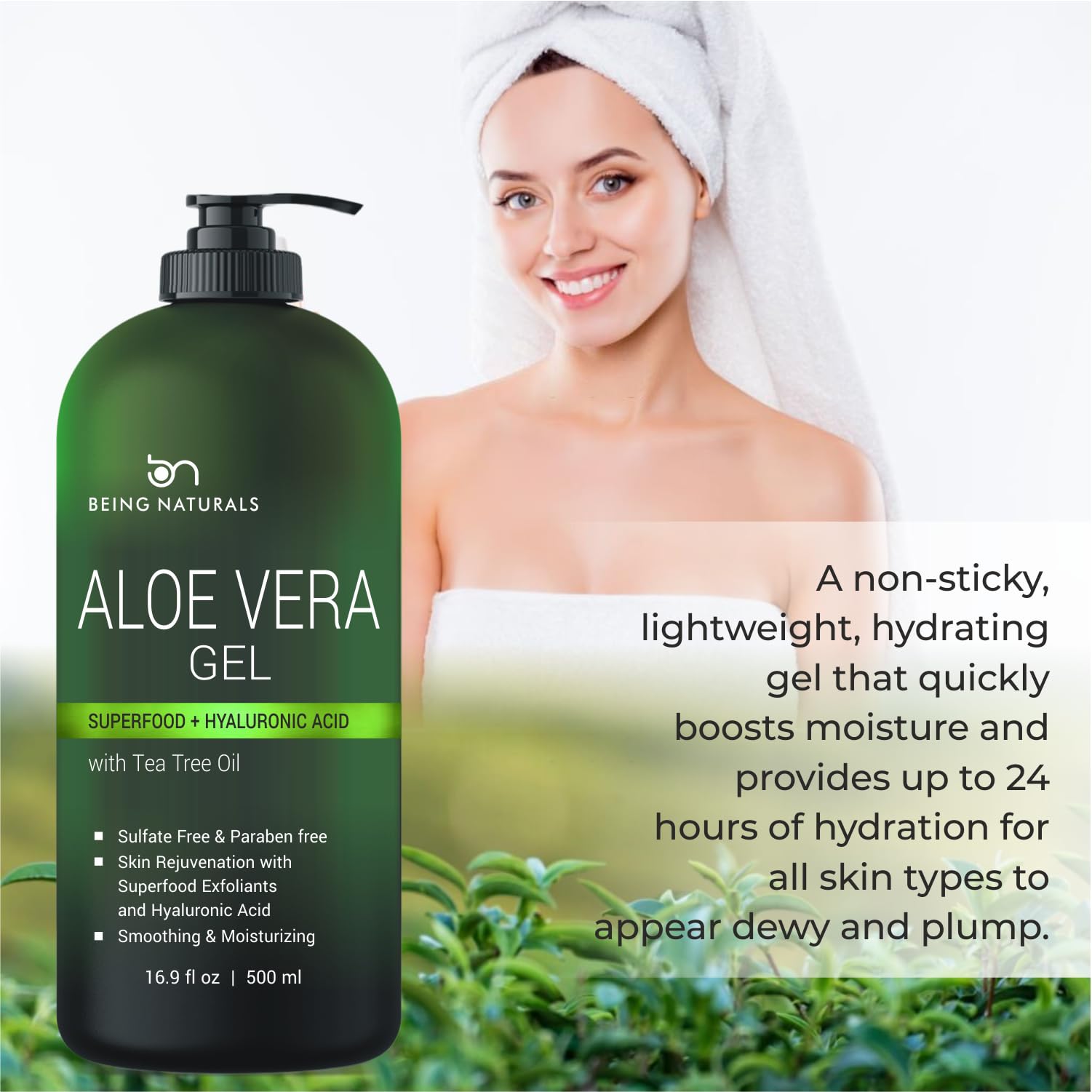 Being Naturals Aloe Vera Gel, sin sulfatos ni parabenos.