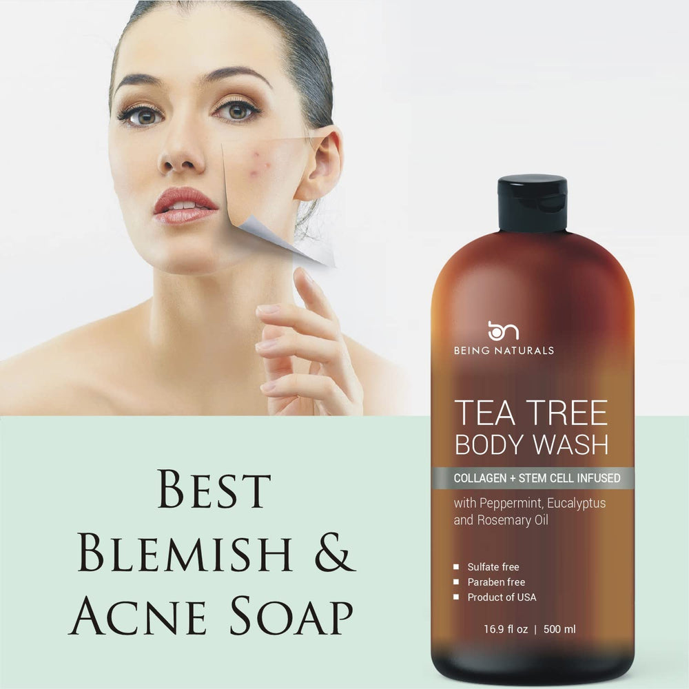 Being Naturals gel ducha árbol de té calma irritaciones, limpieza suave y alivio cotidiano.