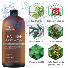 Being Naturals gel ducha árbol de té, células madre y colágeno, cuidado suave para la piel.