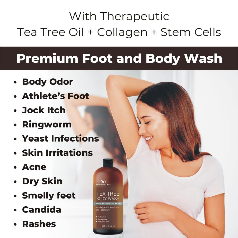 Being Naturals gel ducha árbol de té hidrata piel seca, sensación suave y nutrida.