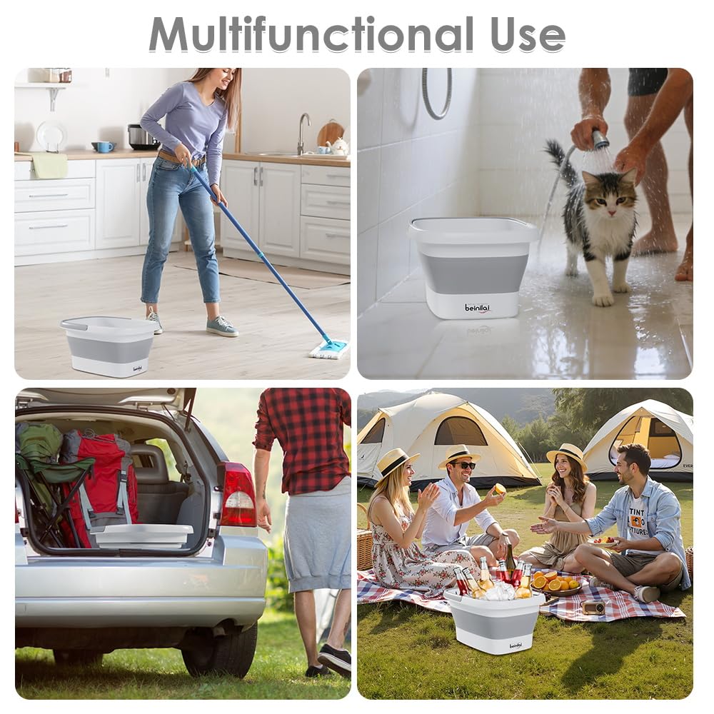 Beinilai collapsible bucket used as mop bucket for camping and cleaning.