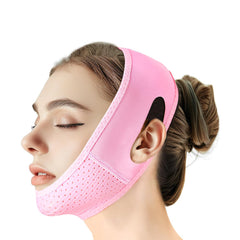 Beiskll VLine mask with chin-strap in pink for defined jawline.