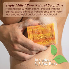 BELA frankincense and myrrh soap close-up – creamy lather with organic shea butter.