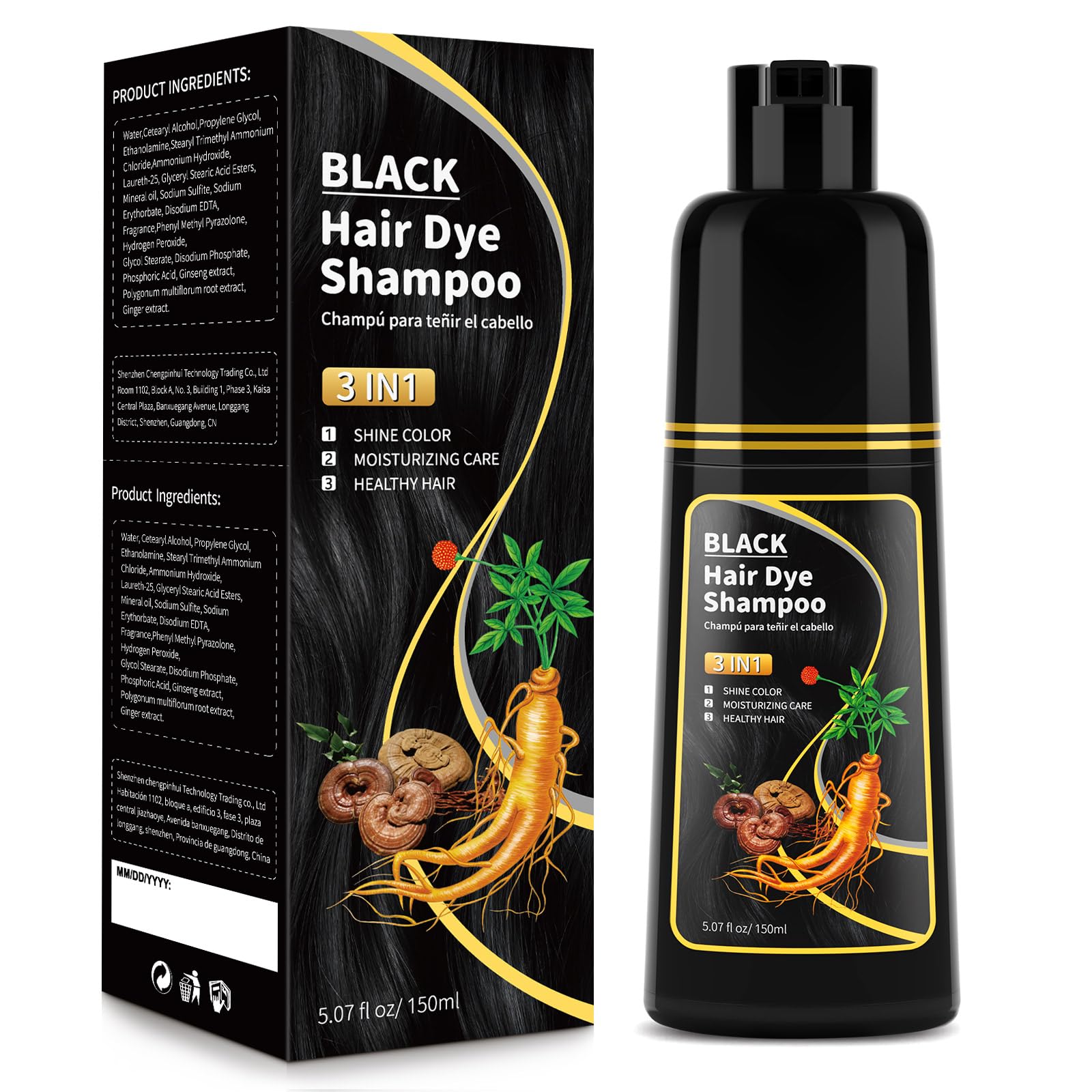 BELEZALIB Black Hair Dye Shampoo bottle for easy at-home gray coverage.
