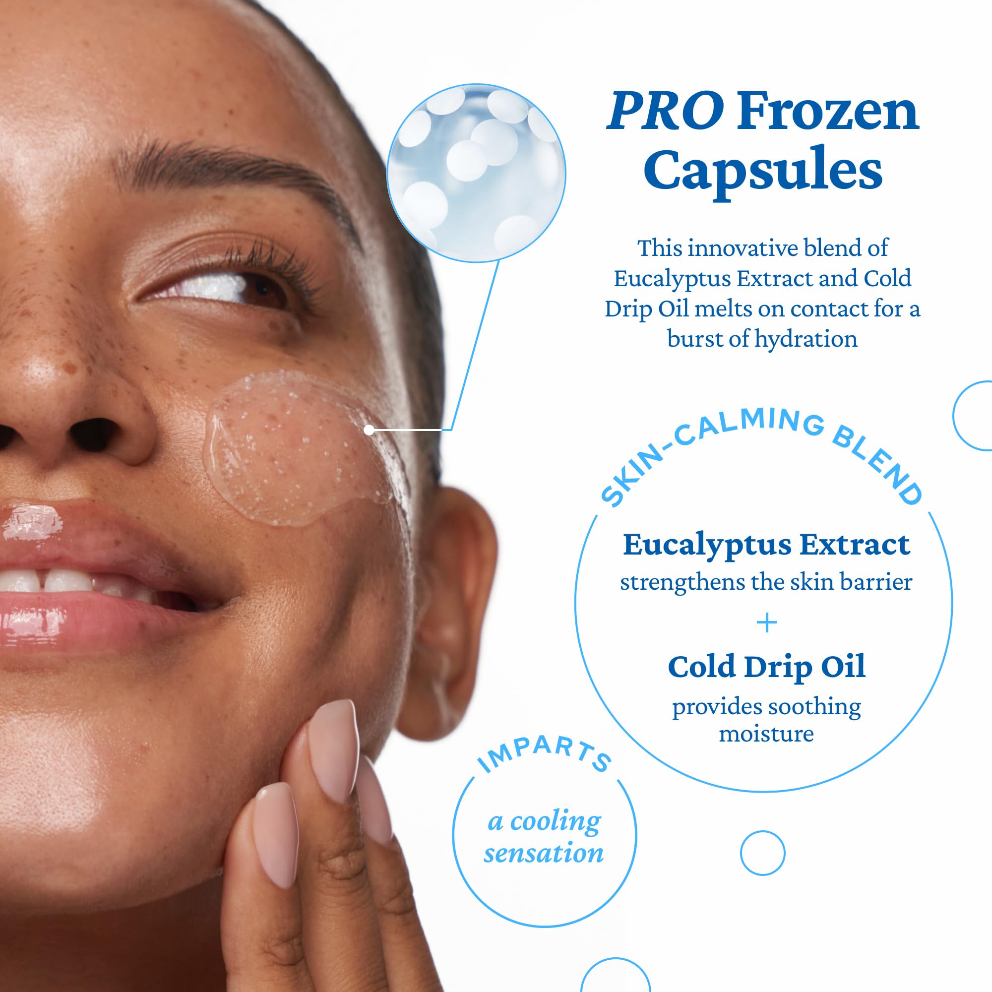 Belif Aqua Bomb Frozen Gel Cream with PRO Frozen Capsules conveying icy relief.