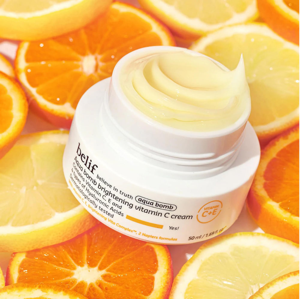Belif Aqua Bomb hyaluronic-acid-ingredients details four AH types for plump skin.