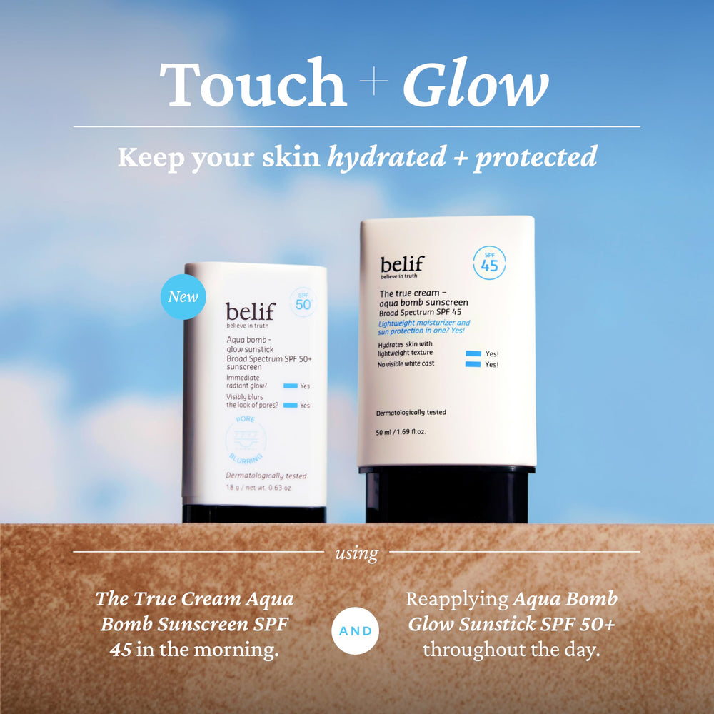 Belif Aqua Bomb Niacinamide Sunscreen Stick provides daily UV protection.