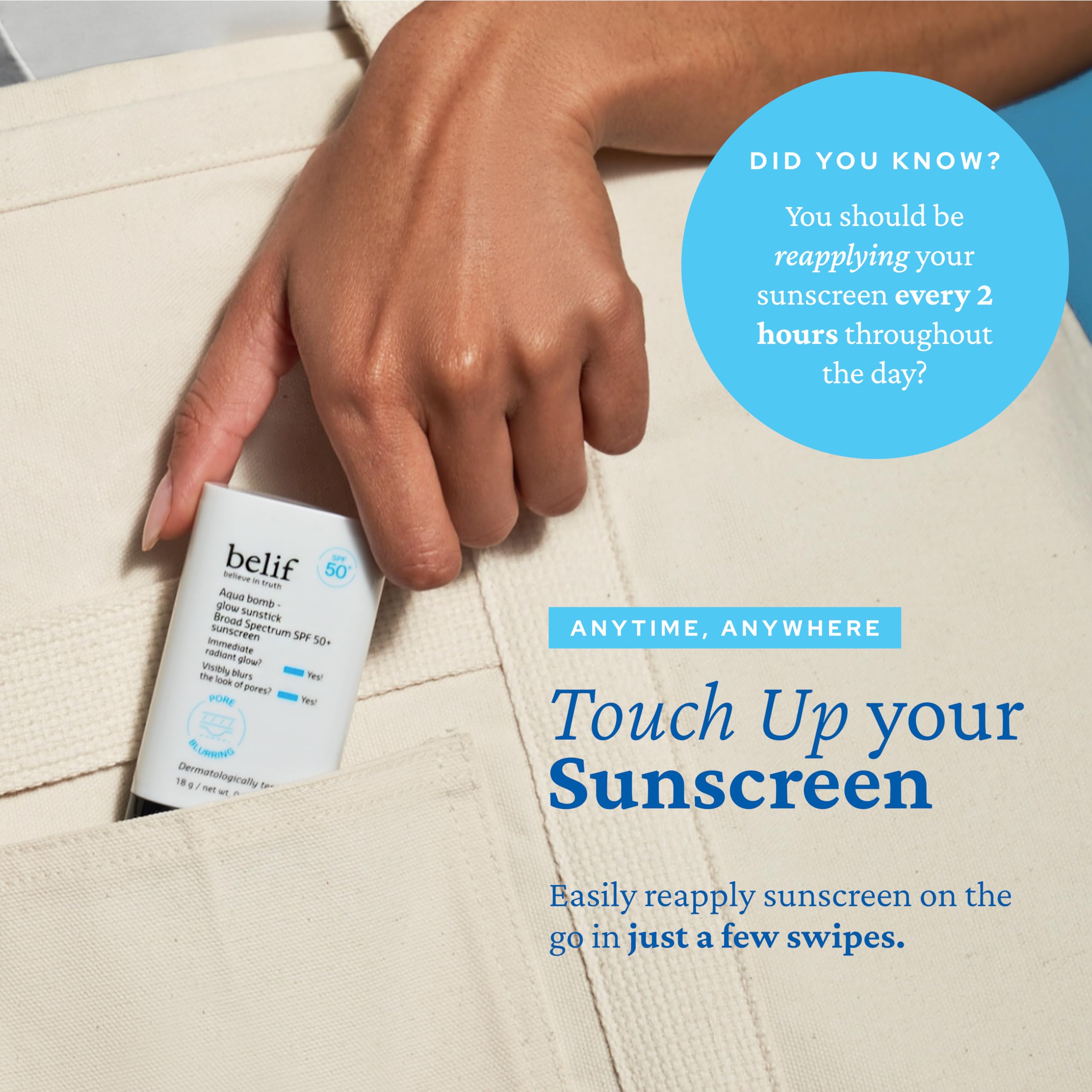 Belif Aqua Bomb Niacinamide Sunscreen Stick is ideal for on-the-go touch-ups.