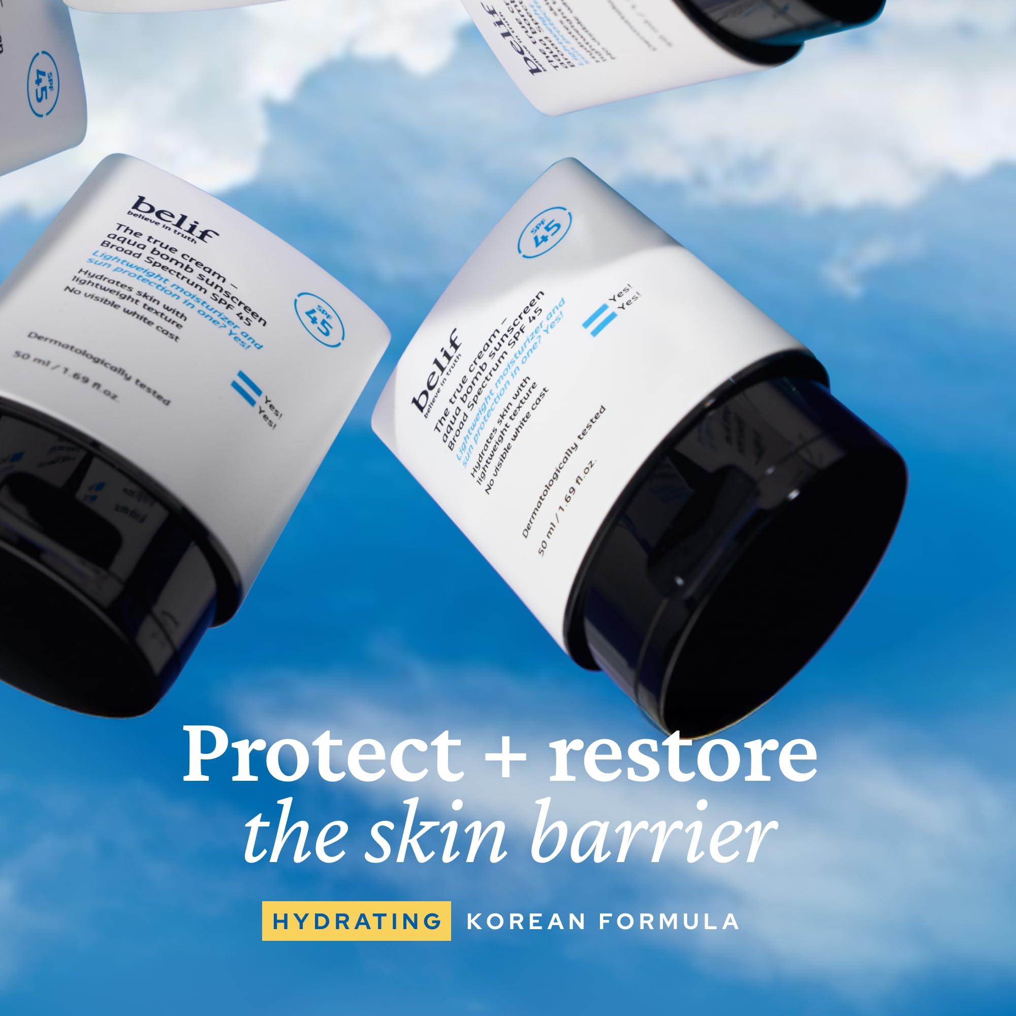 Belif Aqua Bomb SPF 45 texture swirl shows non-greasy, fast-absorbing formula