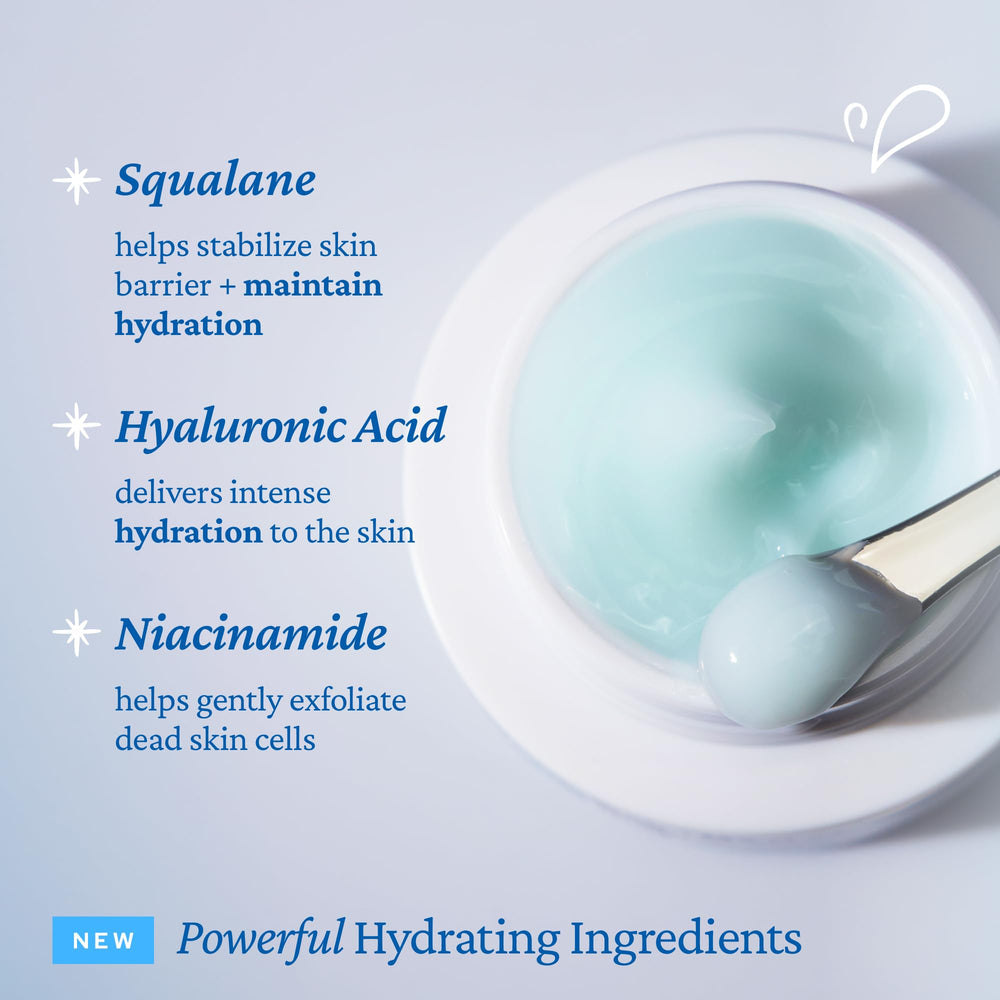 belif Aqua Bomb water droplets on skin illustrating deep hydration.