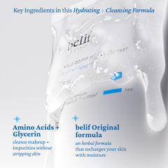 Belif Jelly Hydrating Deep Cleanser close-up showing silky foam lifting makeup while hydrating.
